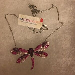 Kaleidoscope Swarovski crystal element Sterling Silver large pink dragonfly